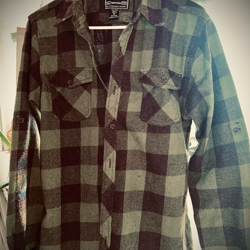 Green and Black Plaid Button-Up Shirt